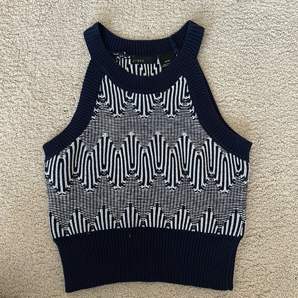 Press Cotton Blue Patterned Crop Top